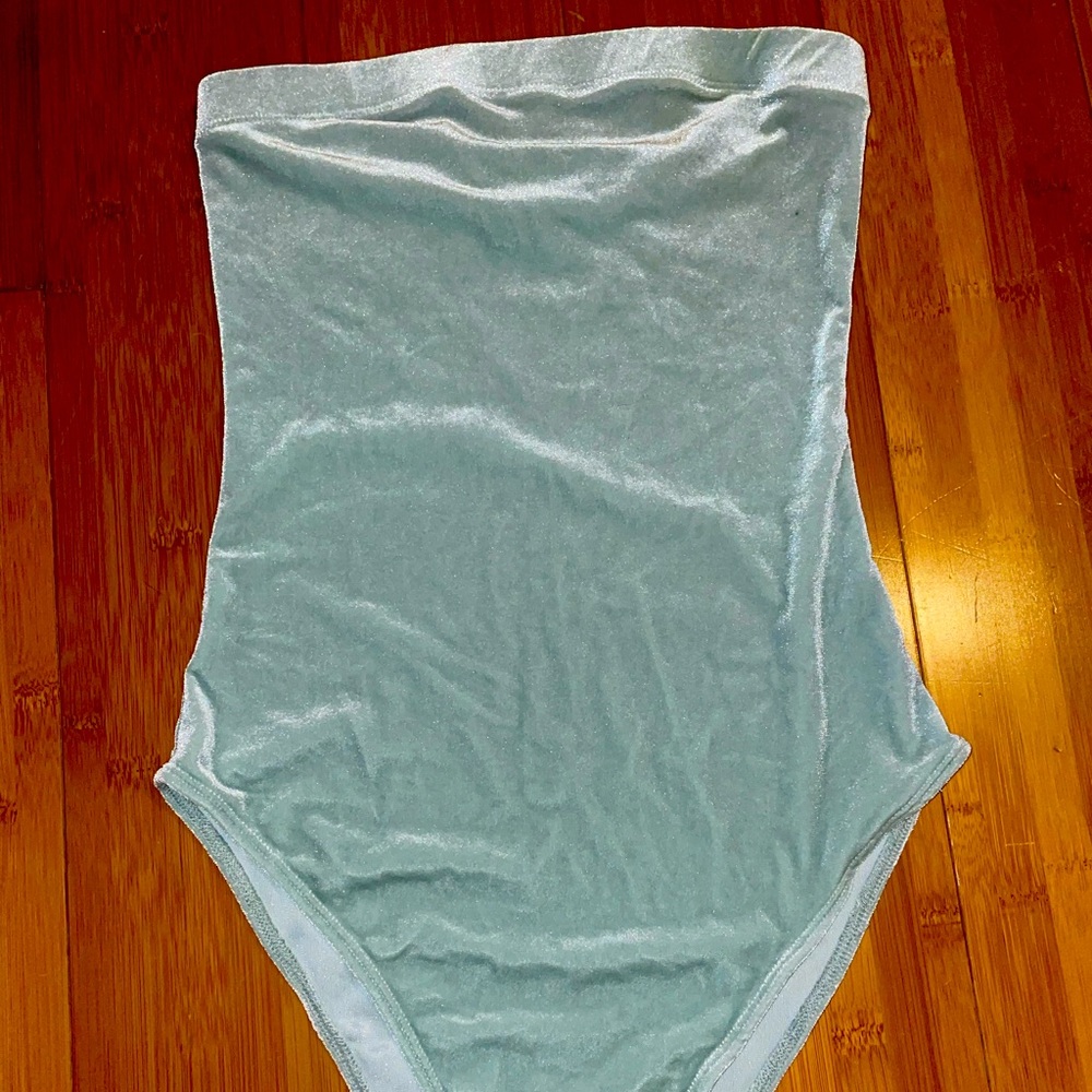 Cute Velvet One Piece Body Suit Top Light Green Urban Outfitters
